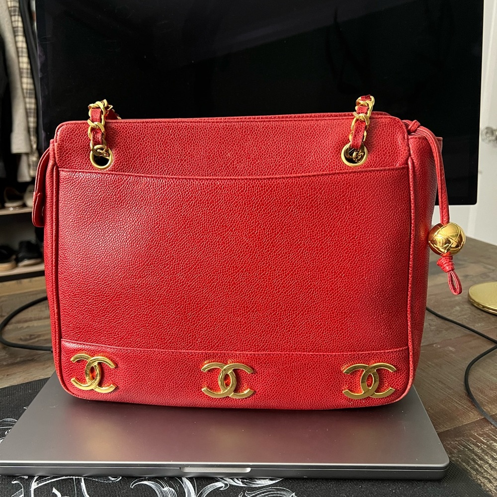 Chanel Caviar Red Logo Tote